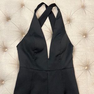 Once worn, ankle length gown - deep v in front with sewn in cups and open back